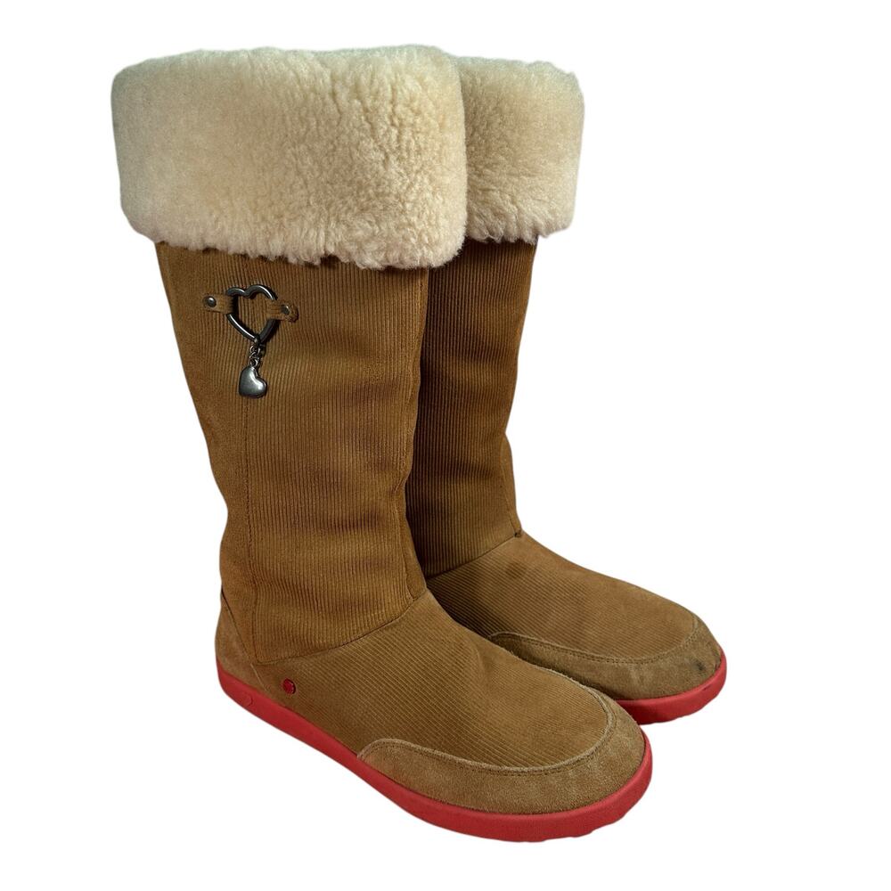 UGG Tall Corduroy Faux‎ Shearling Boot Pink Heart Detail Love Valentine Sz 7